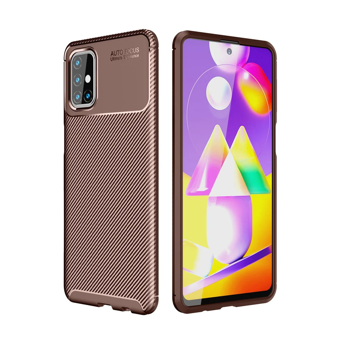 Galaxy M31S Kılıf Auto Focus Karbon Kapak - Kahverengi