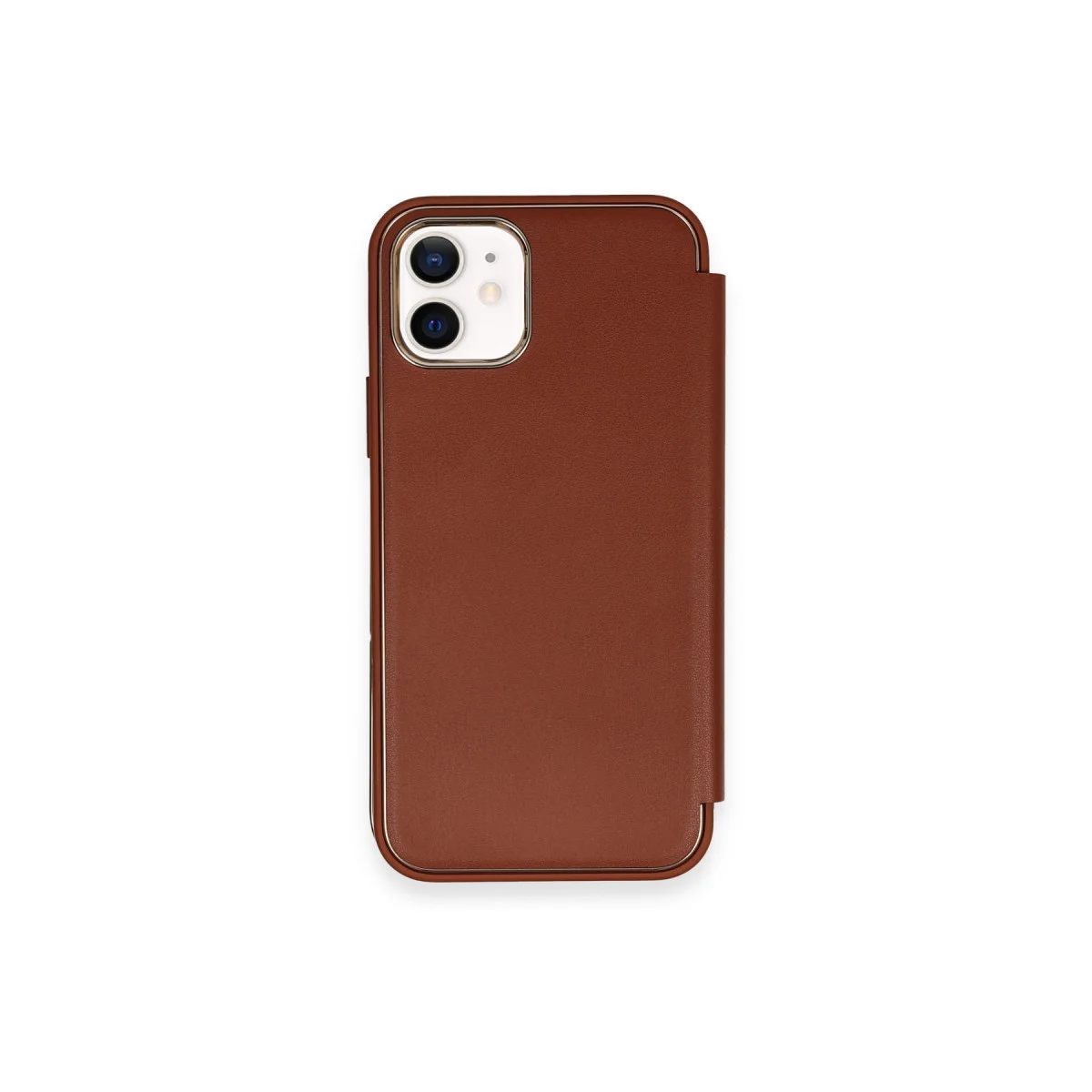 iPhone 12 Kılıf Dolpin Kapaklı - Kahverengi