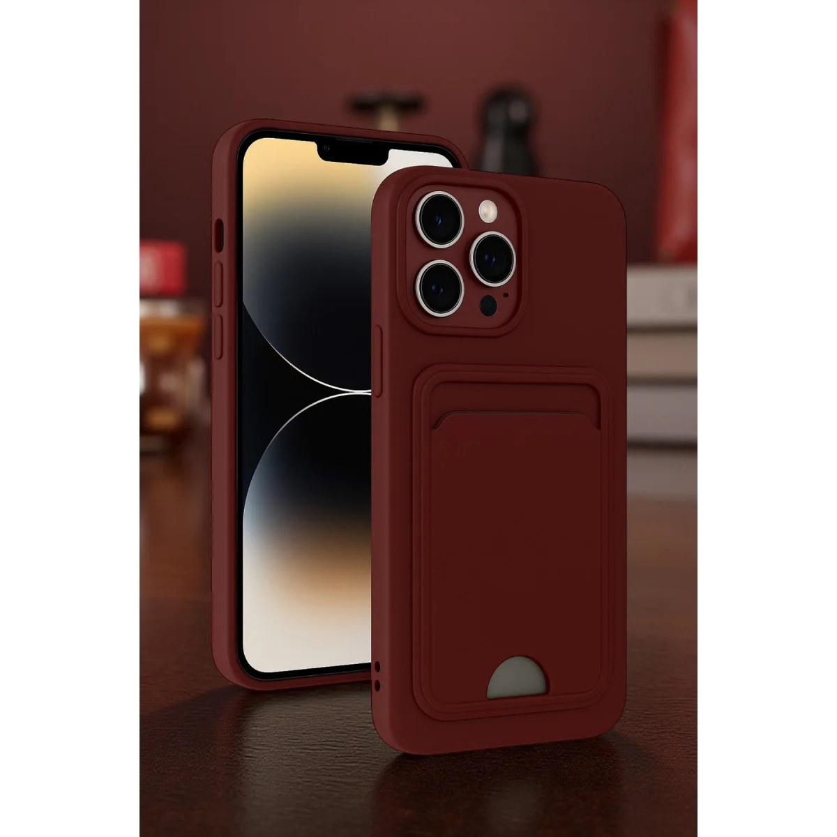 iPhone 15 Pro Max Kılıf Kelvin Kartvizitli Silikon - Bordo