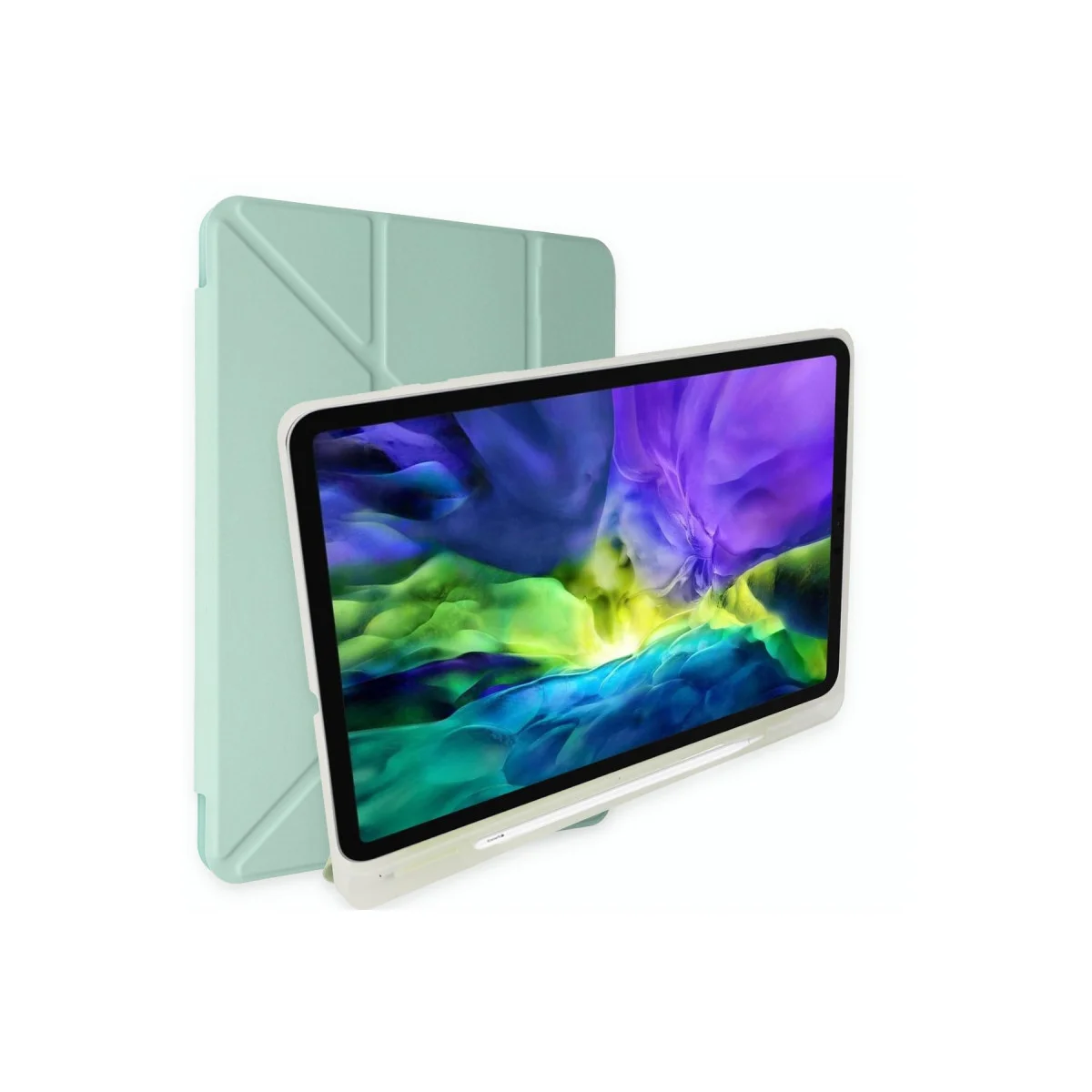 iPad 10.2 (8.nesil) Kılıf Kalemlikli Mars Tablet Kılıfı - Açık Yeşil
