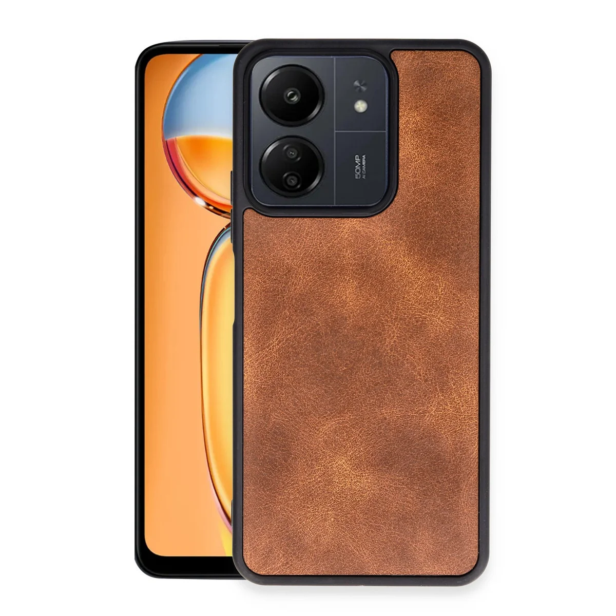 Redmi 13C Kılıf Aras Deri Kapak - Taba