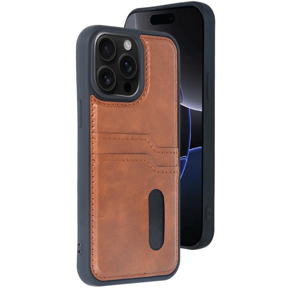 iPhone 15 Pro Max Kılıf Sara Kartvizitli Deri Kılıf - Taba