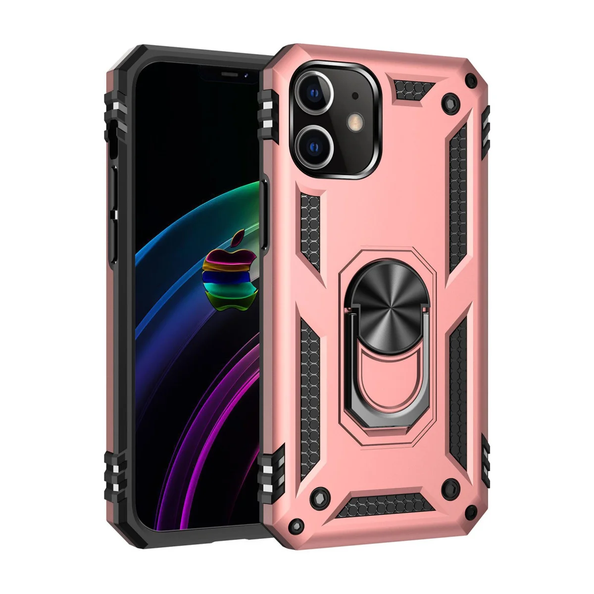 iPhone 12 Kılıf Sofya Yüzüklü Silikon Kapak - Rose