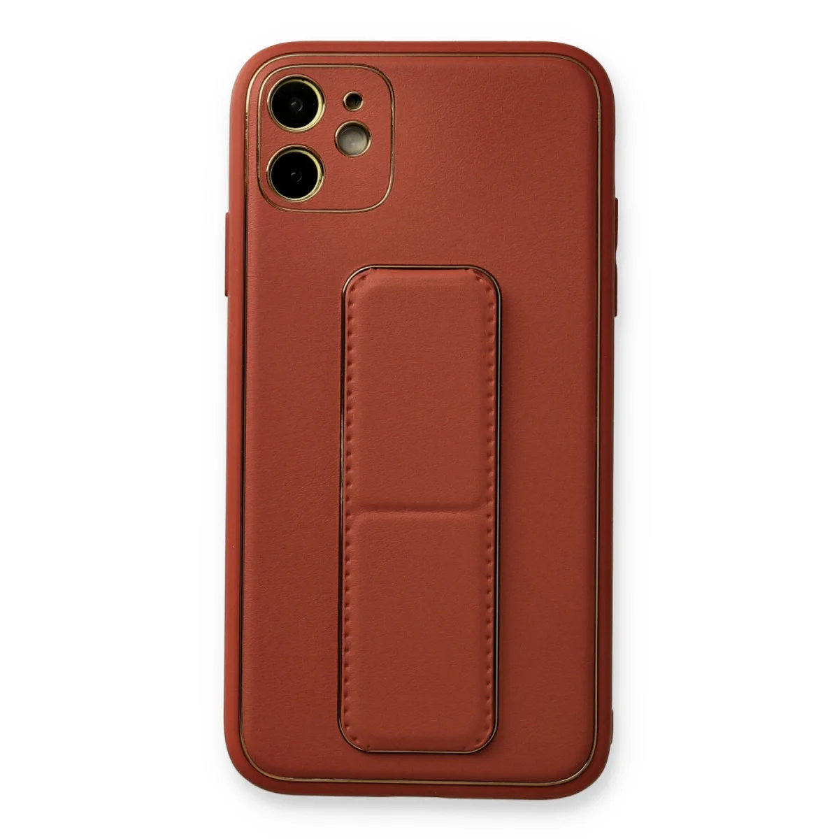 iPhone 12 Kılıf Coco Deri Standlı Kapak - Fuşya