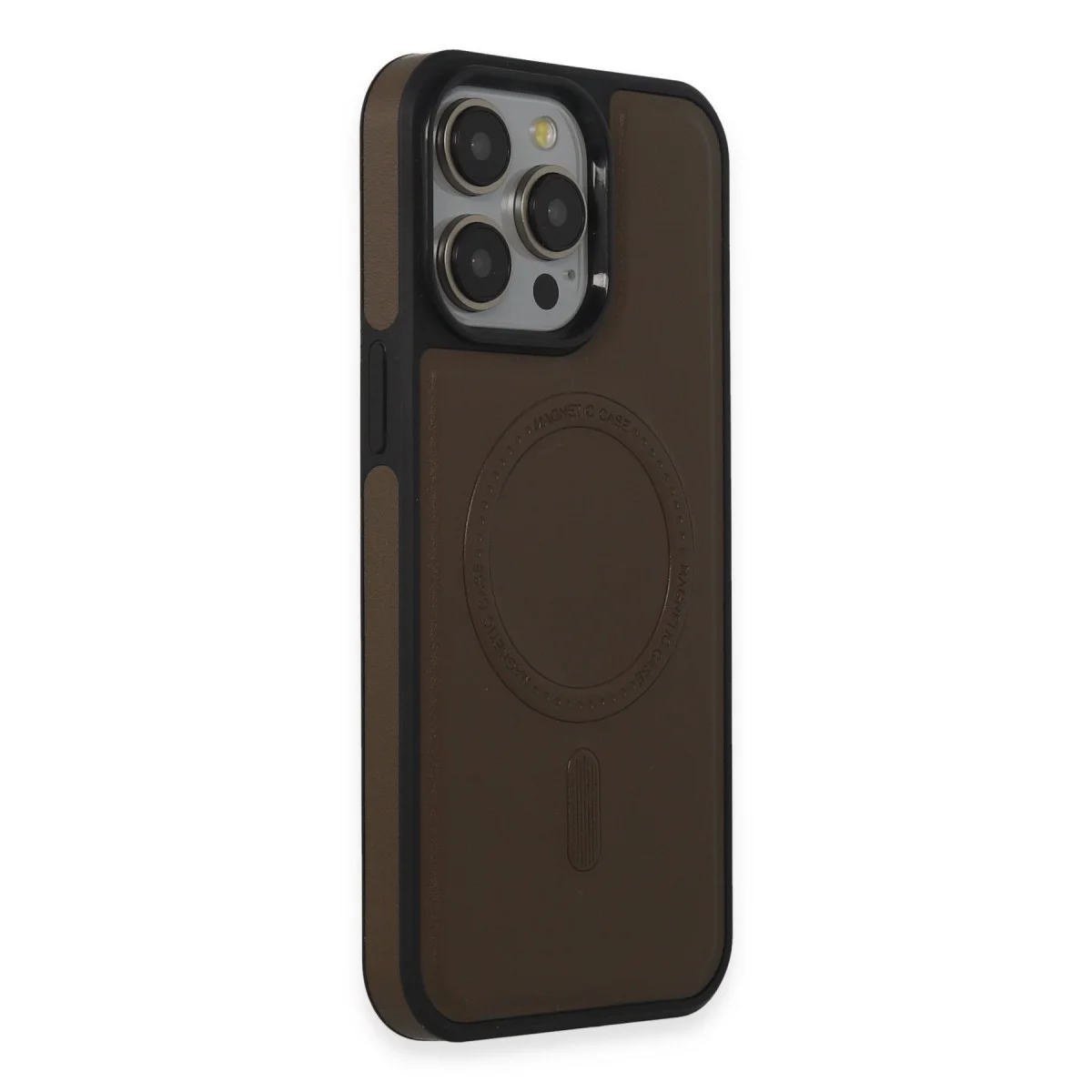 iPhone 15 Pro Max Kılıf Ozzi Magsafe Deri Kapak - Natural Grey