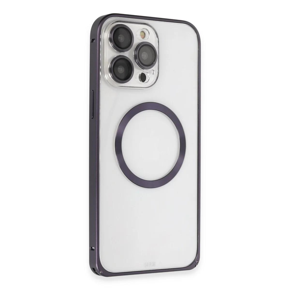 iPhone 14 Pro Kılıf Metal Bumper Magneticsafe Kapak - Derin Mor