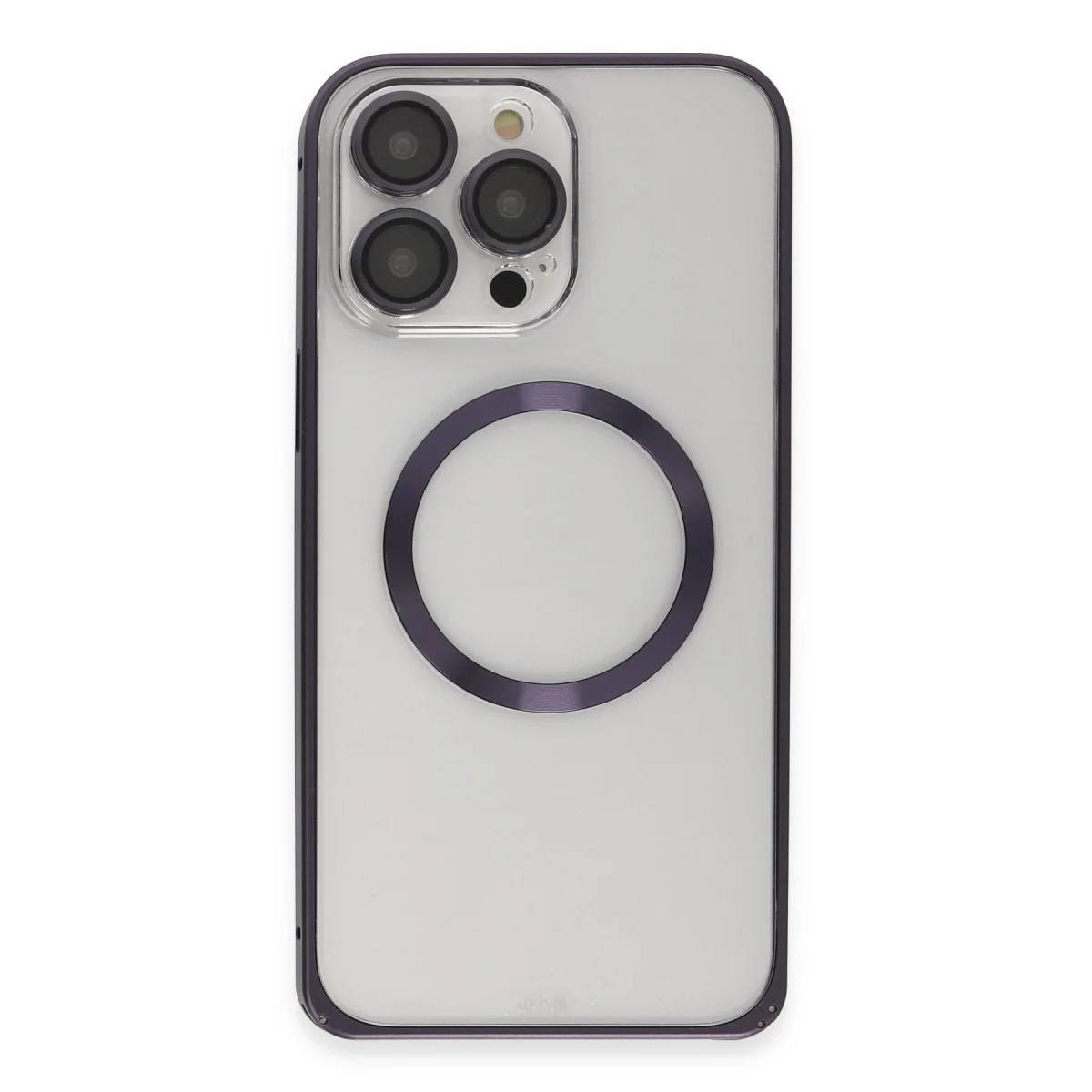 iPhone 14 Pro Kılıf Metal Bumper Magneticsafe Kapak - Derin Mor