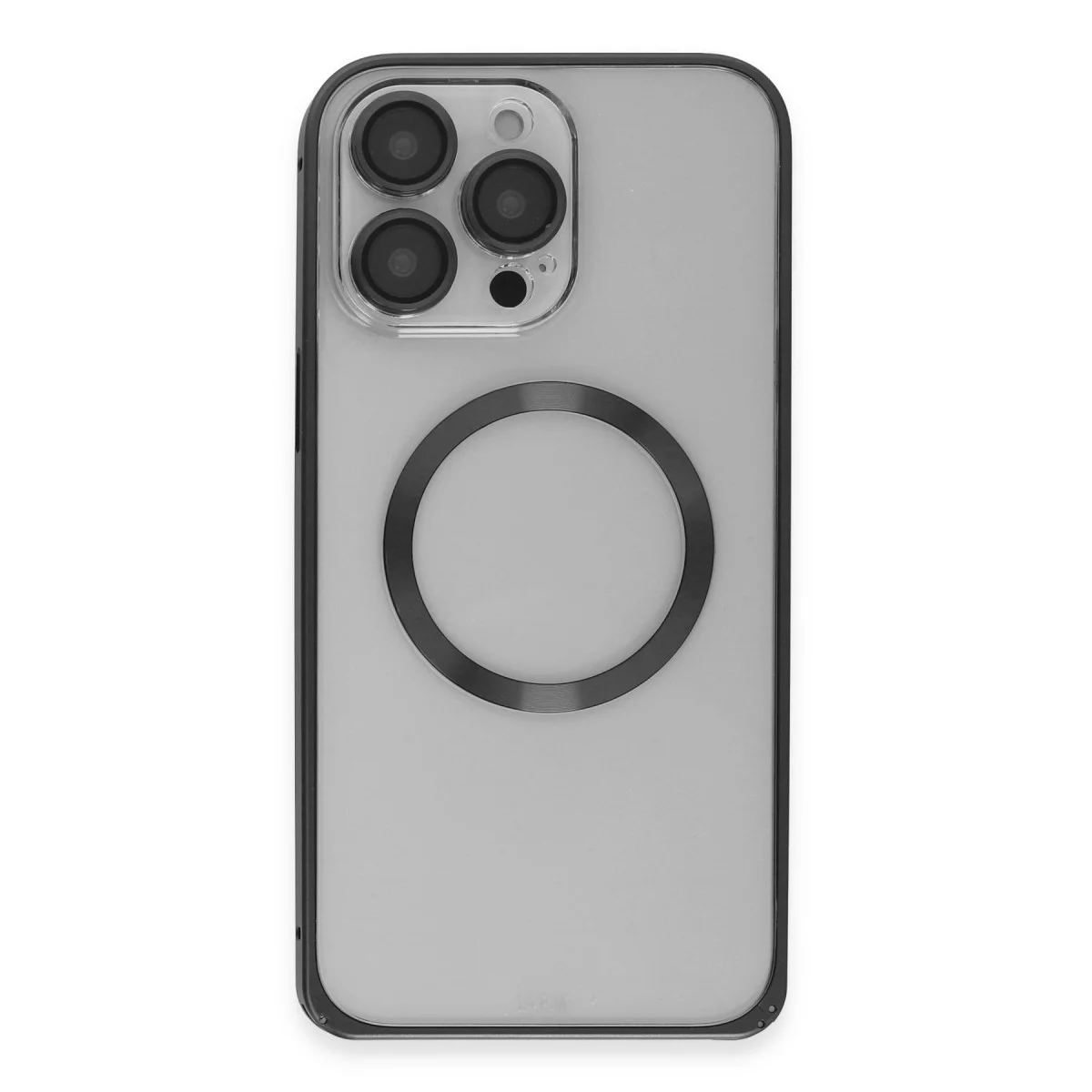 iPhone 15 Pro Max Kılıf Metal Bumper Magneticsafe Kapak - Siyah