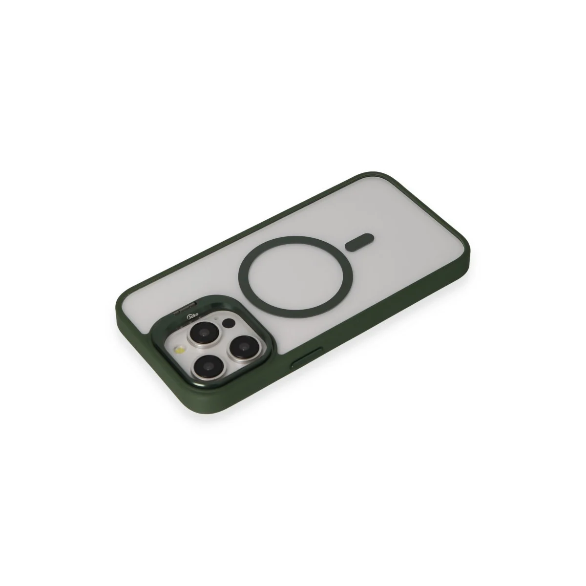 iPhone 15 Pro Kılıf Roblox Lens Magsafe Standlı Kapak - Koyu Yeşil