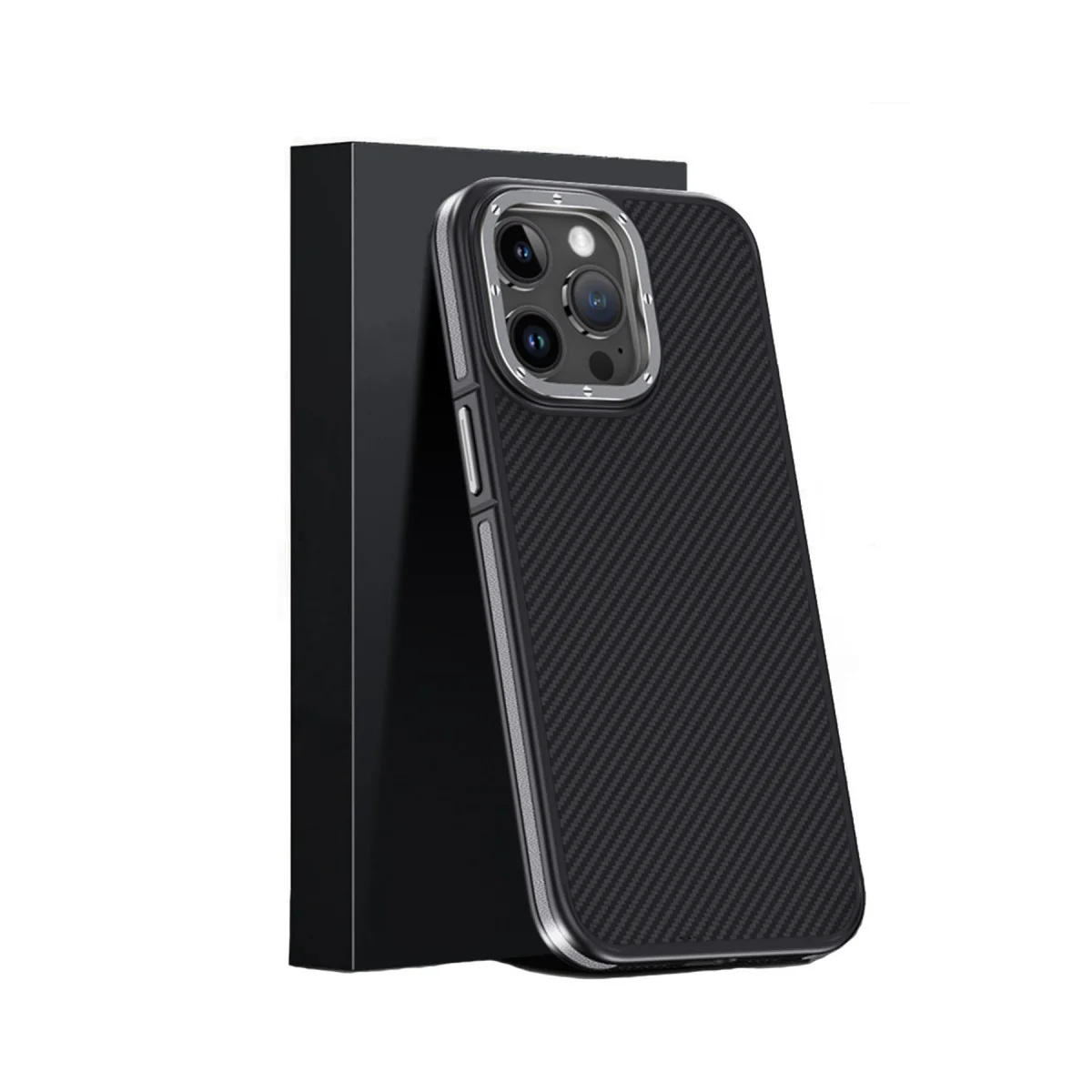 iPhone 15 Pro Max Kılıf Aramid 600D Kevlar Karbon Fiber Magsafe Kapak - Gri
