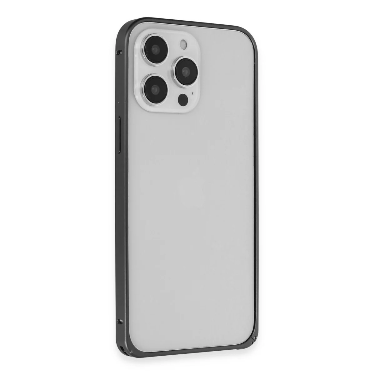 iPhone 15 Pro Metal Bumper Mat Kapak - Siyah