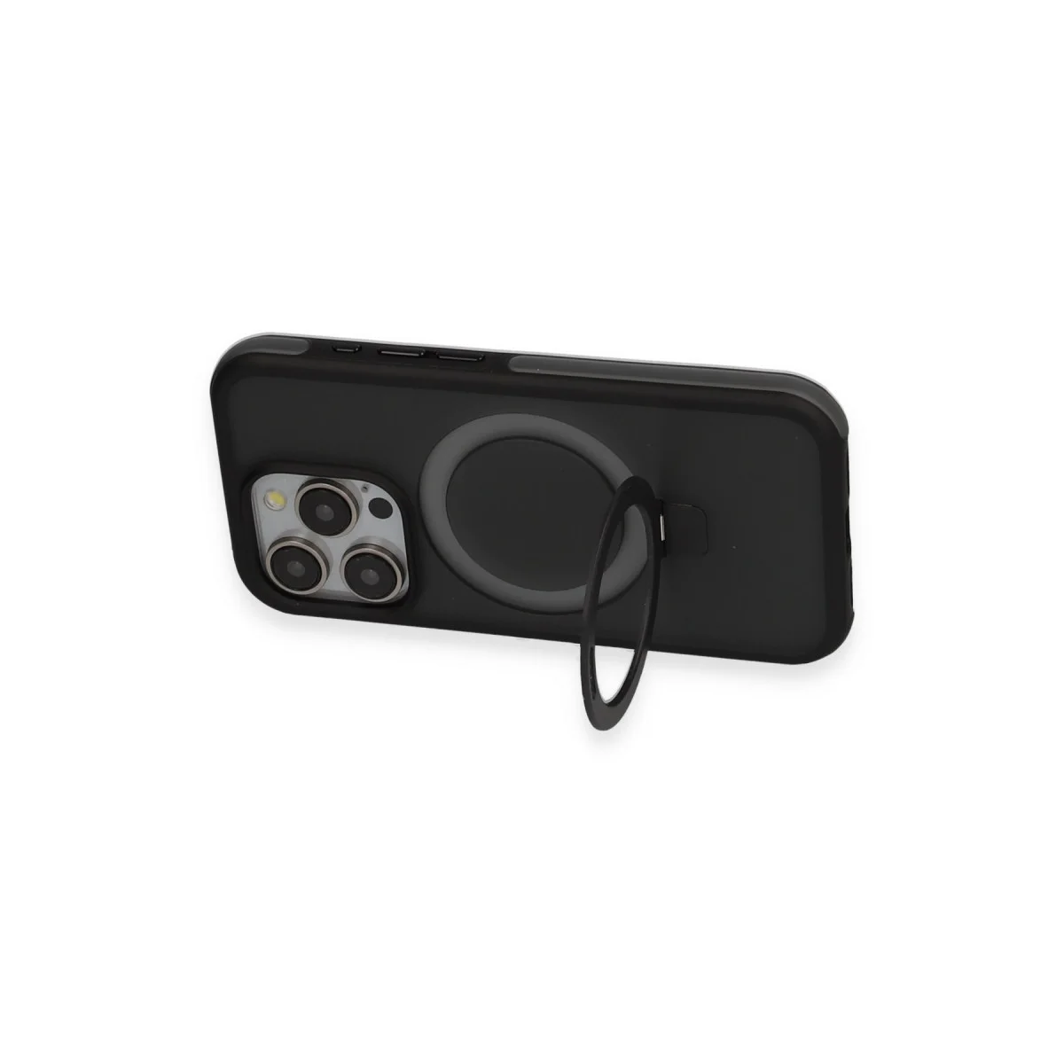 iPhone 15 Pro Max Zorda Airbag Magsafe Standlı Kapak - Siyah