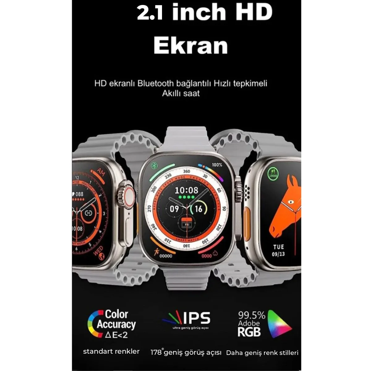 Ultra 8 2.1 inç IPS Ekran Konuşma ve NFC Özellikli Akıllı Saat - Siyah
