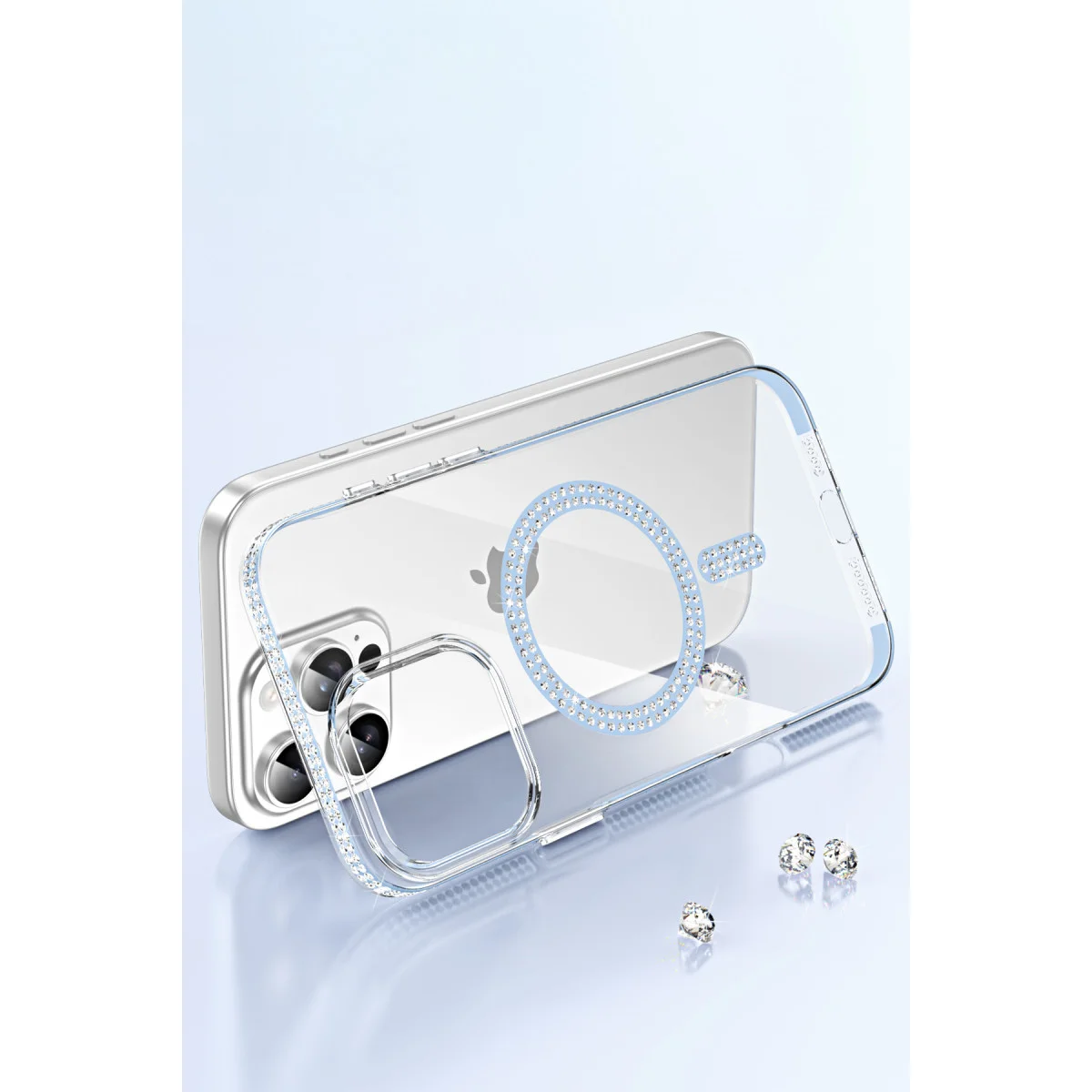 iPhone 16 Pro Max Move Taşlı Magsafe Kapak - Gümüş