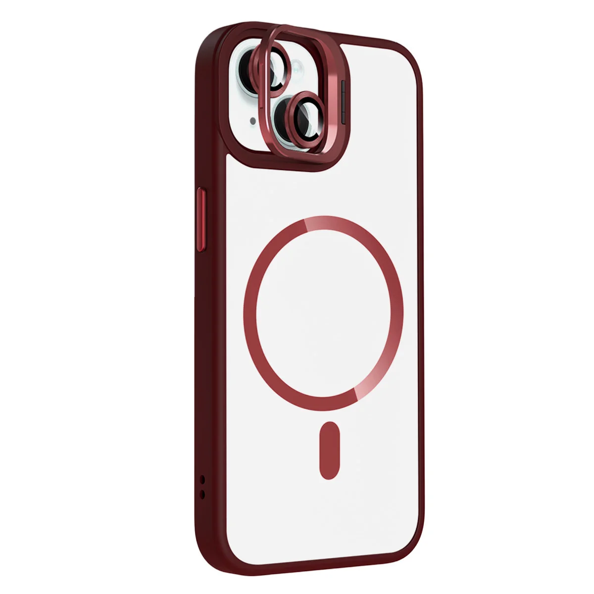 iPhone 14 Remim Lensli Magsafe Standlı Kapak - Bordo