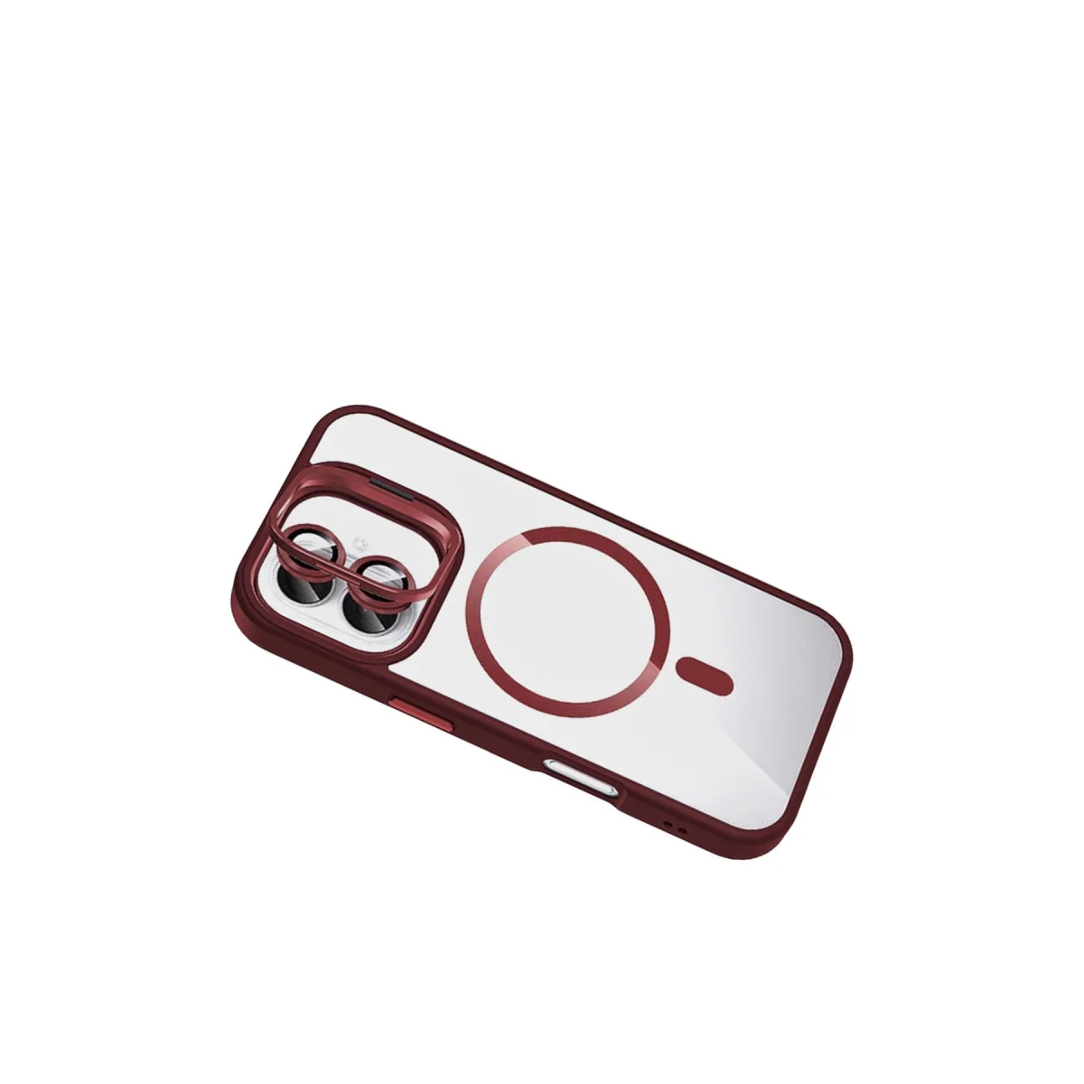 iPhone 16 Remim Lensli Magsafe Standlı Kapak - Bordo