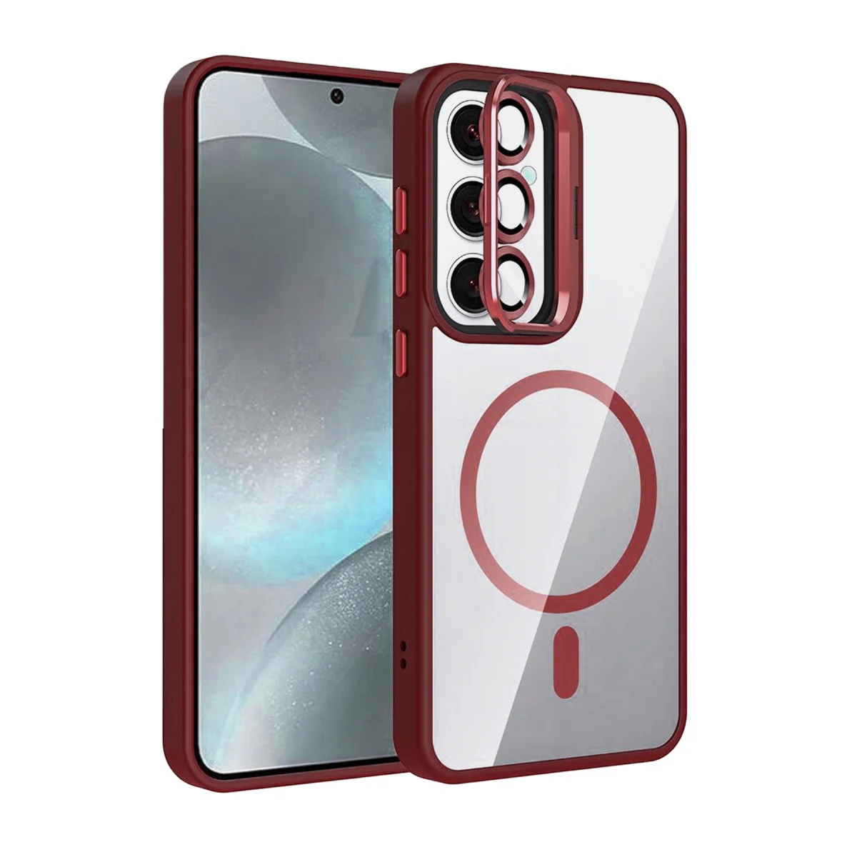 Galaxy S25 Remim Lensli Magsafe Standlı Kapak - Bordo