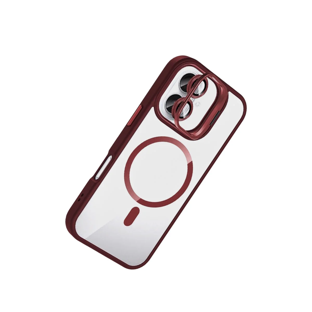 iPhone 17 Remim Lensli Magsafe Standlı Kapak - Bordo