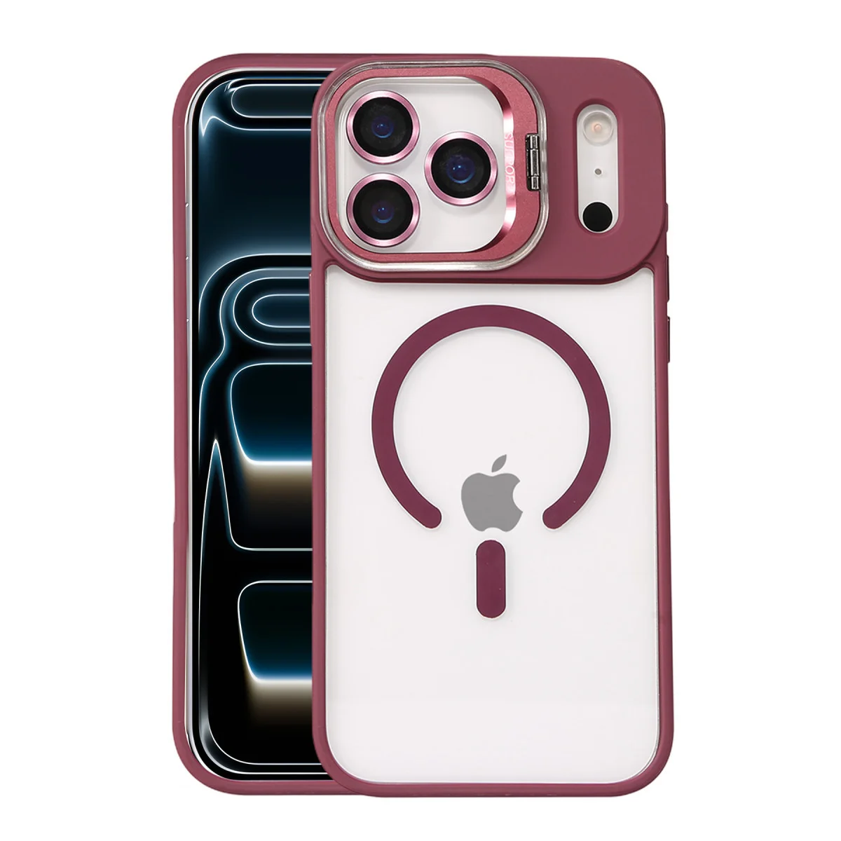 iPhone 17 Pro Max Remim Lensli Magsafe Standlı Kapak - Bordo