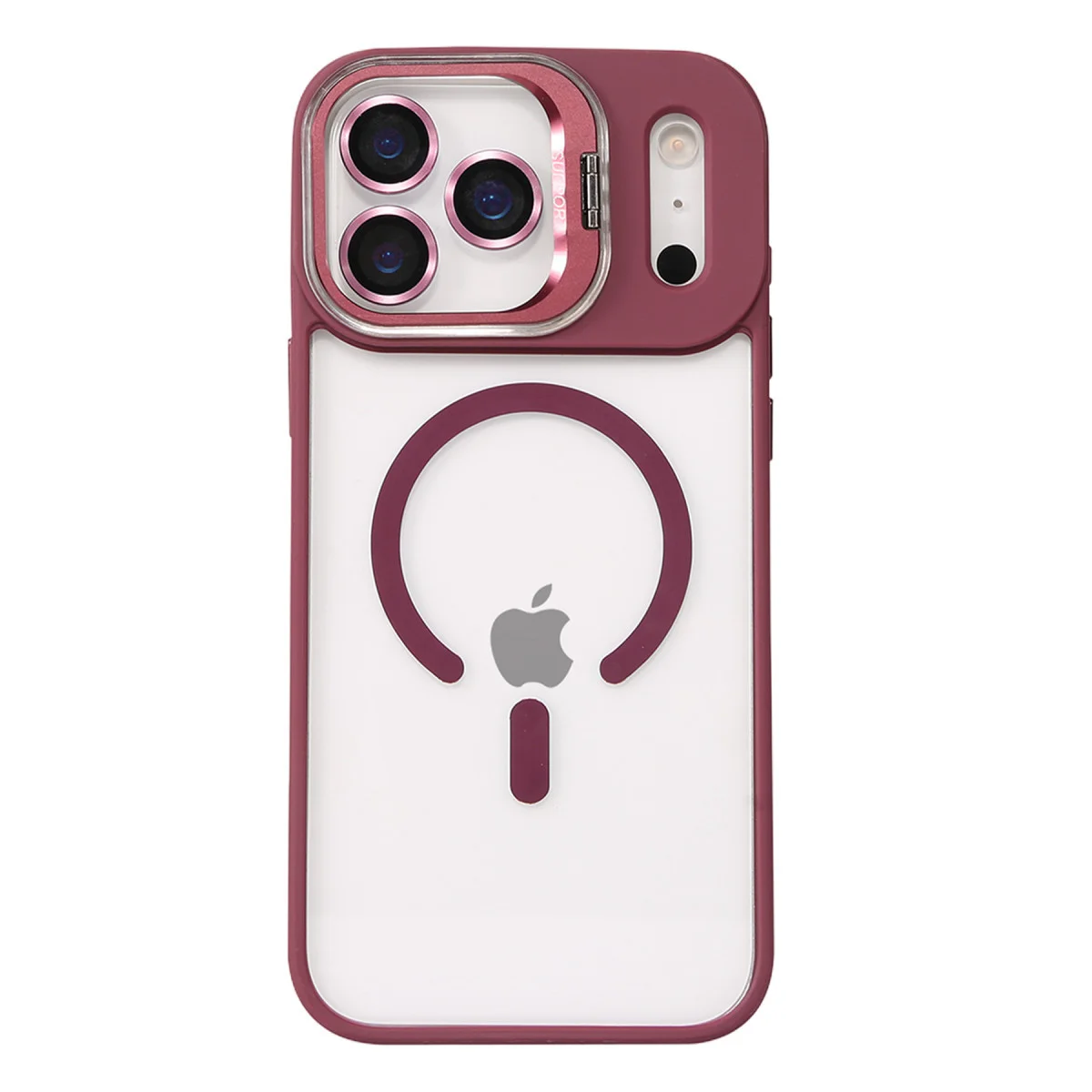 iPhone 17 Pro Max Remim Lensli Magsafe Standlı Kapak - Bordo