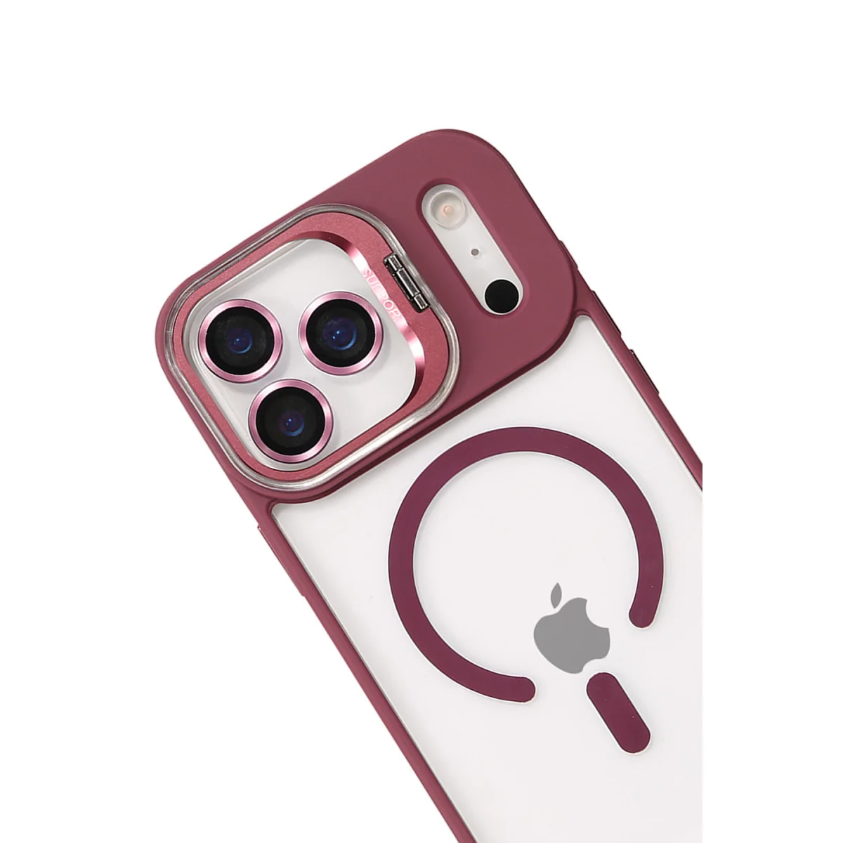 iPhone 17 Pro Max Remim Lensli Magsafe Standlı Kapak - Bordo