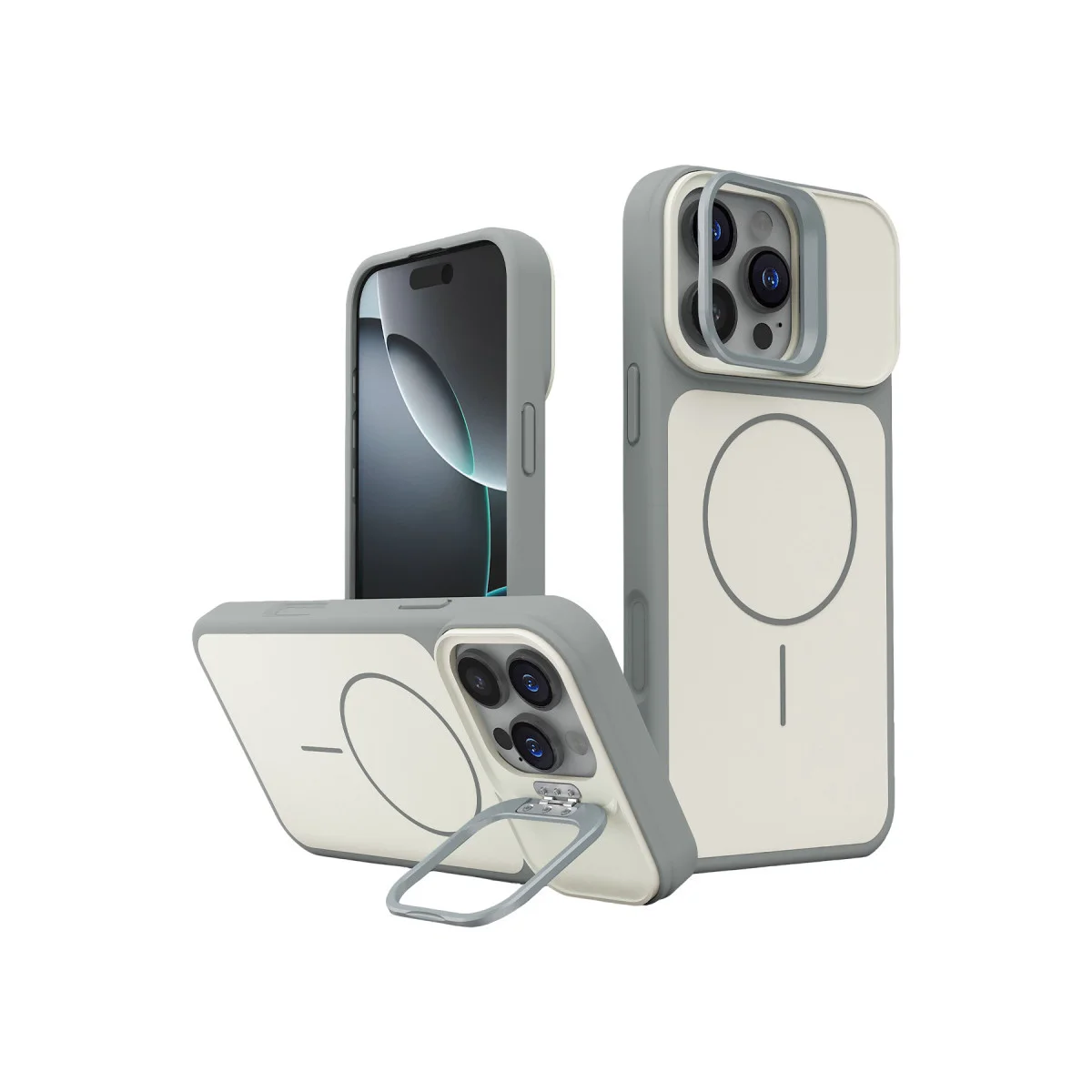 iPhone 16 Pro Max Pale Magsafe Standlı Kapak - Beyaz