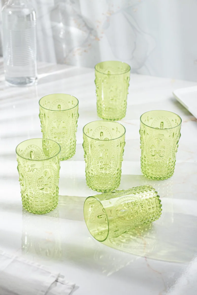 Akrilik Yeşil 6'lı Kısa Bardak & Su Meşrubat Kahve Yanı Bardağı 400 ml ( Cam Değildir )