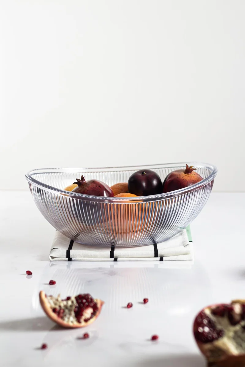 Akrilik Barok Şeffaf Büyük Oval Meyve & Salata Kasesi & Karıştırma Kabı / 3,3 Lt (CAM DEĞİLDİR)