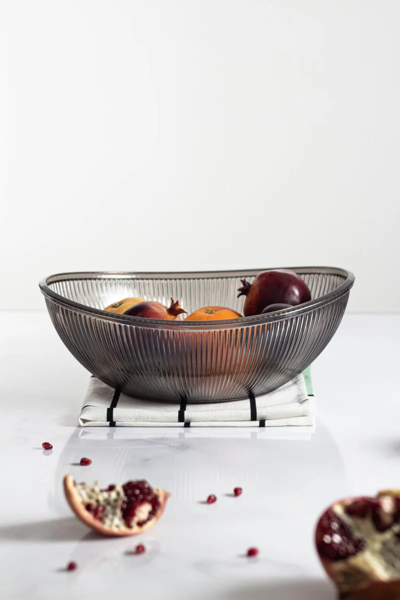 Akrilik Barok Füme Büyük Oval Meyve & Salata Kasesi & Karıştırma Kabı / 3,3 Lt (CAM DEĞİLDİR)