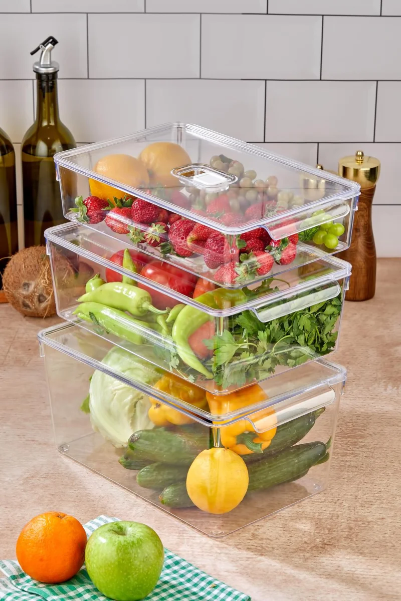 3'Lü Vakum Düğmeli Kapaklı Dolap İçi Organizeri & Kırılmaz Düzenleyici Kutu (9 Lt 6,5 Lt 4,5 Lt)