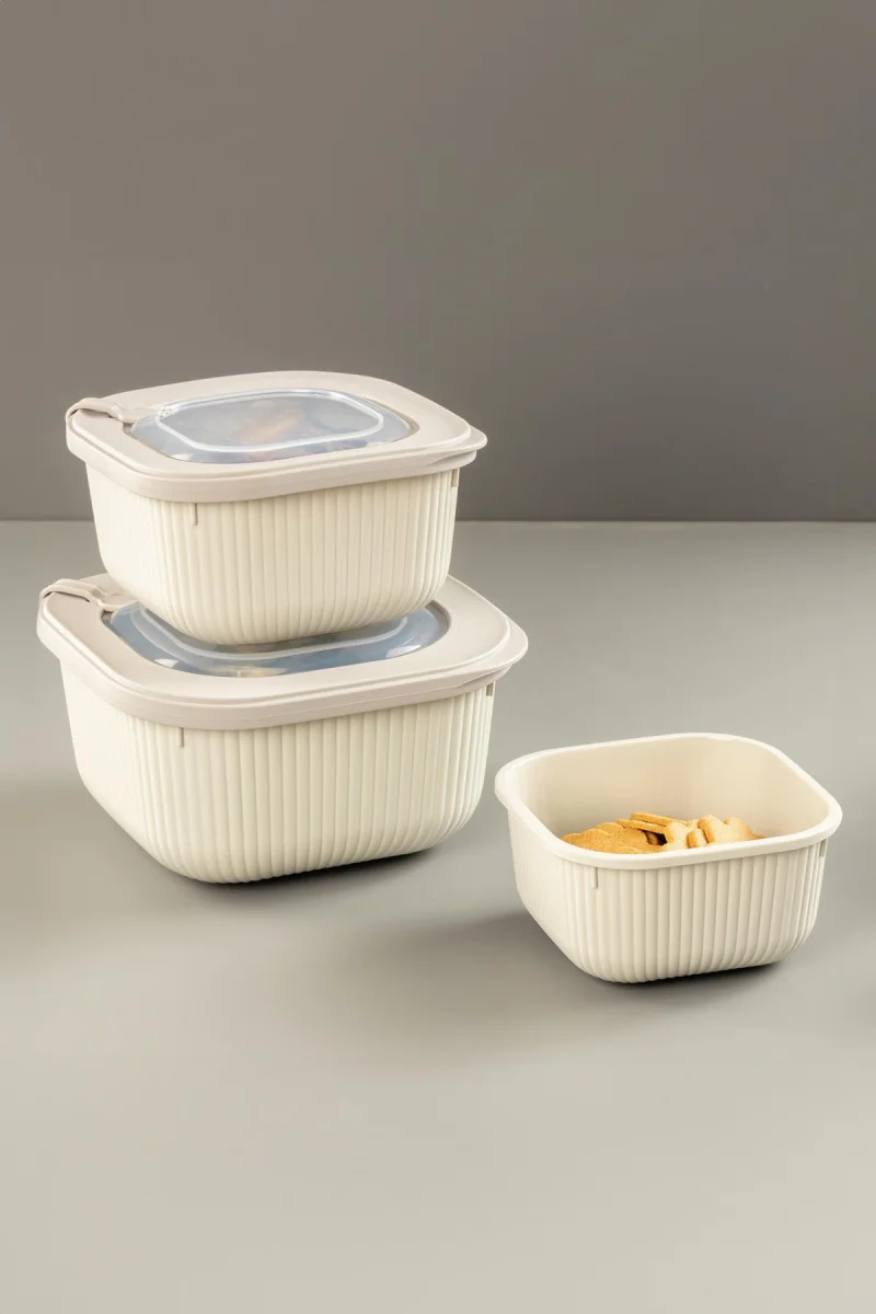 Kare 3 Parça Vakumlu Sızdırmaz Hava Almaz Saklama Kabı Seti Gri (1800/1100/600 Ml)