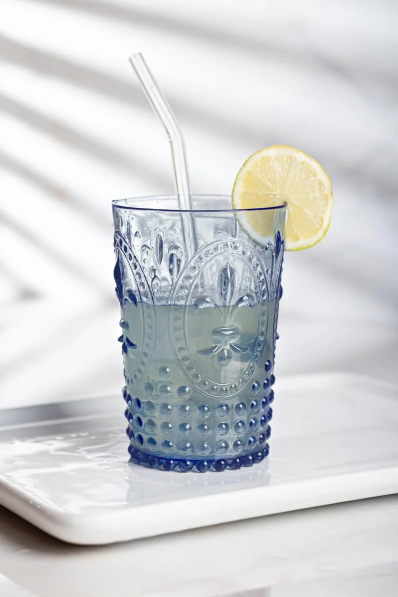 Akrilik Lacivert Tekli Kısa Bardak & Su Meşrubat Kahve Yanı Bardağı 400 ml ( Cam Değildir )