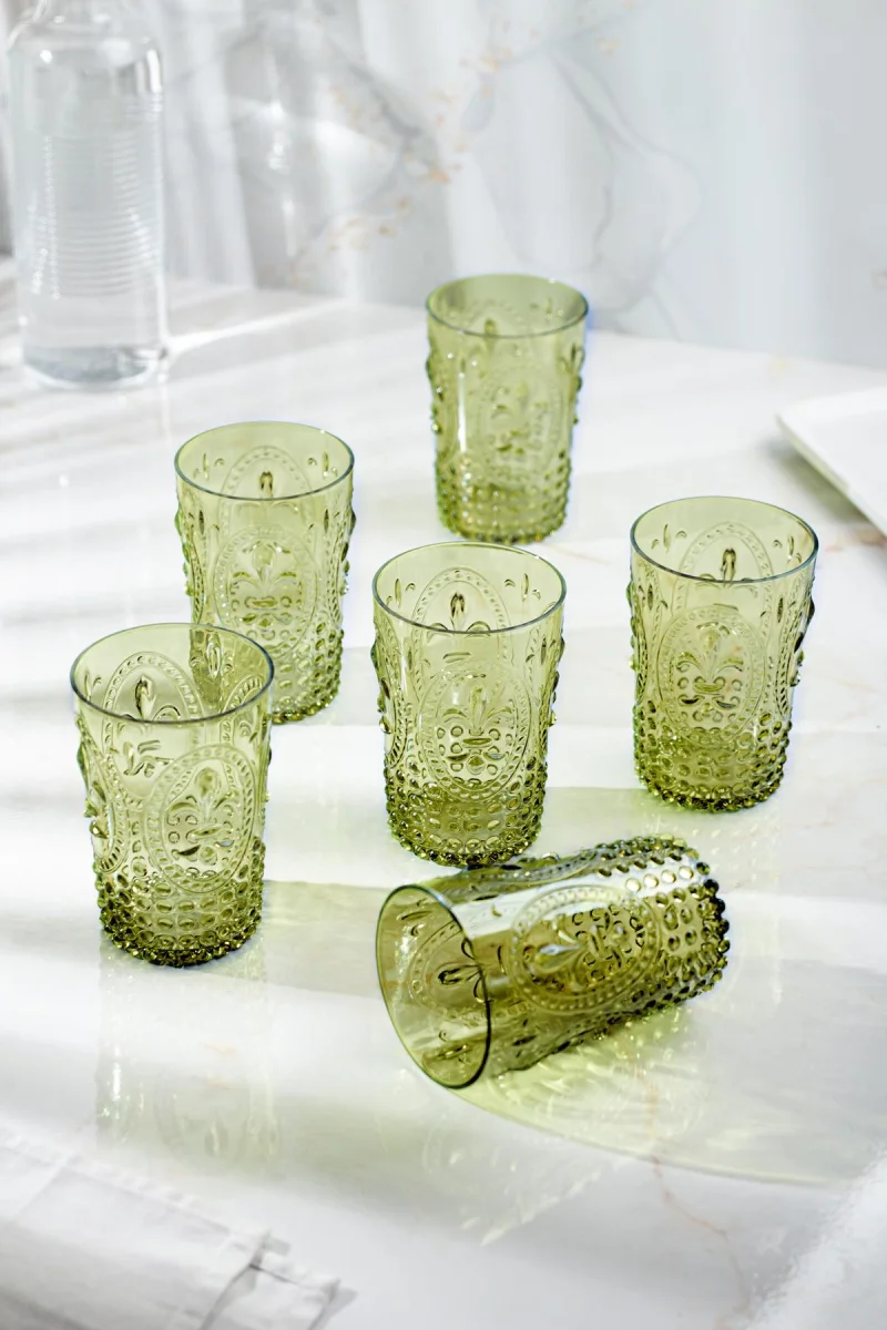 Akrilik Koyu Yeşil 6'lı Kısa Bardak & Su Meşrubat Kahve Yanı Bardağı 400 ml ( Cam Değildir )