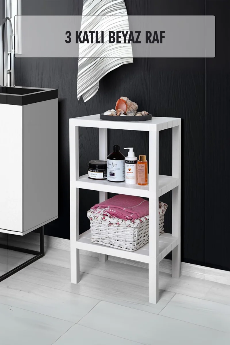3 Katlı Beyaz Raf Kitaplık & Banyo Düzenleyicisi 73,5 cm