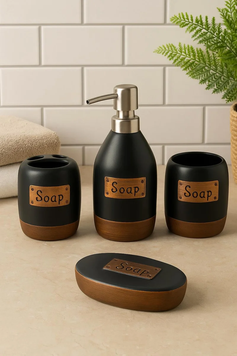 4 Parça Siyah Seramik Banyo Seti