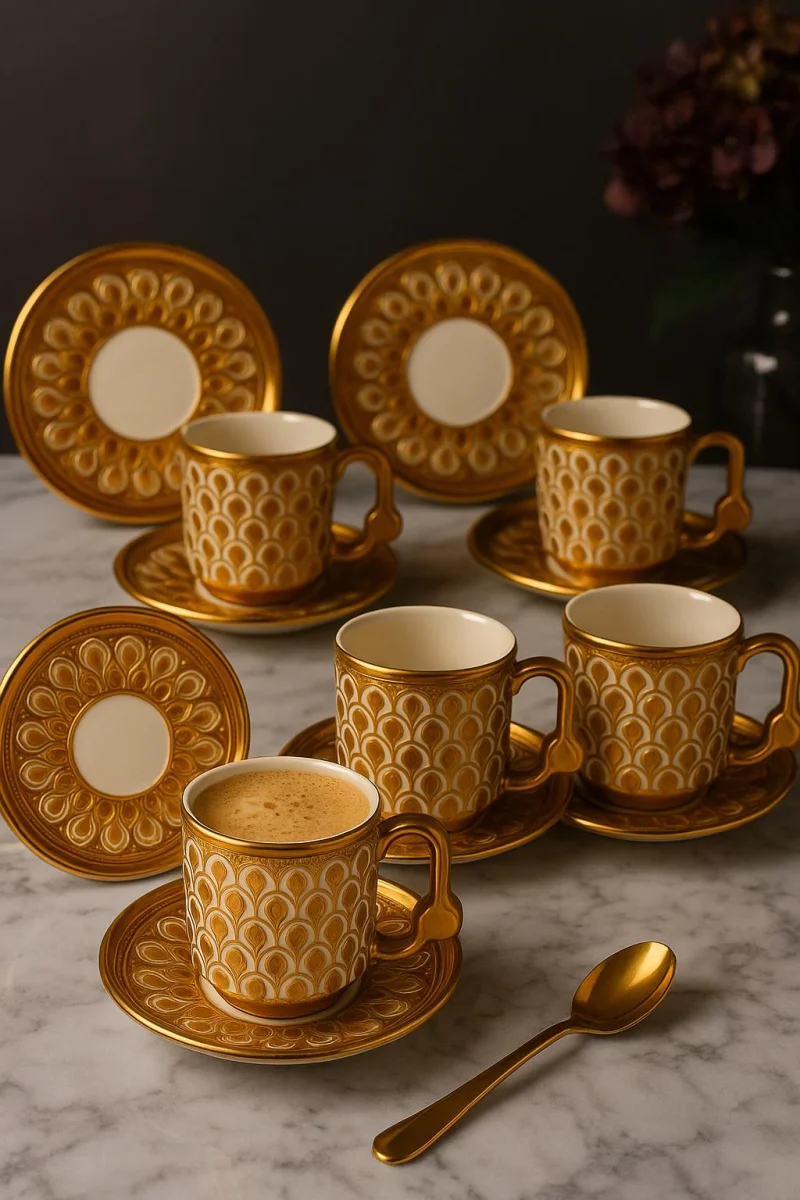 Gold Desenli 6’lı Porselen Kahve Fincan Seti 50 ml