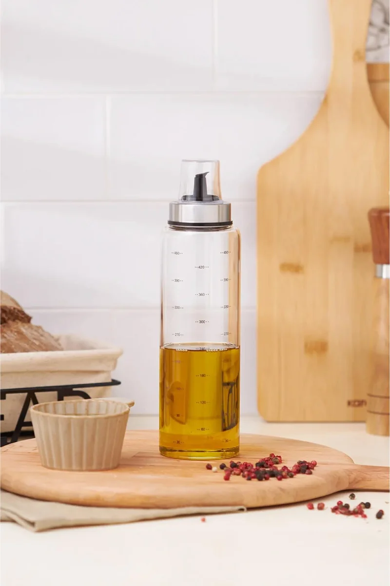 Cam Yağdanlık 500 ml Şeffaf Ölçekli Damlama Yapmaz Kapaklı