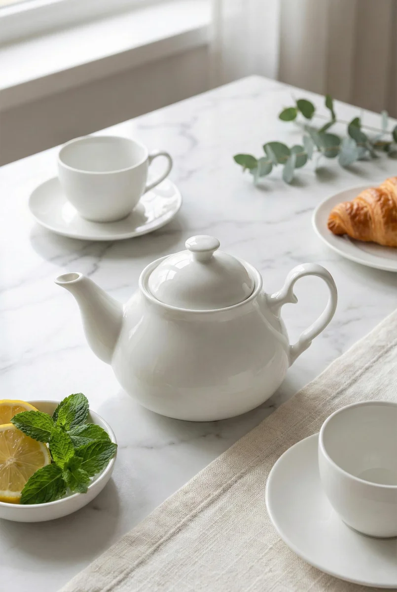 750 ml Beyaz Porselen Demlik & Şık Kahvaltı Ve Çay Saati Sunum Gereci