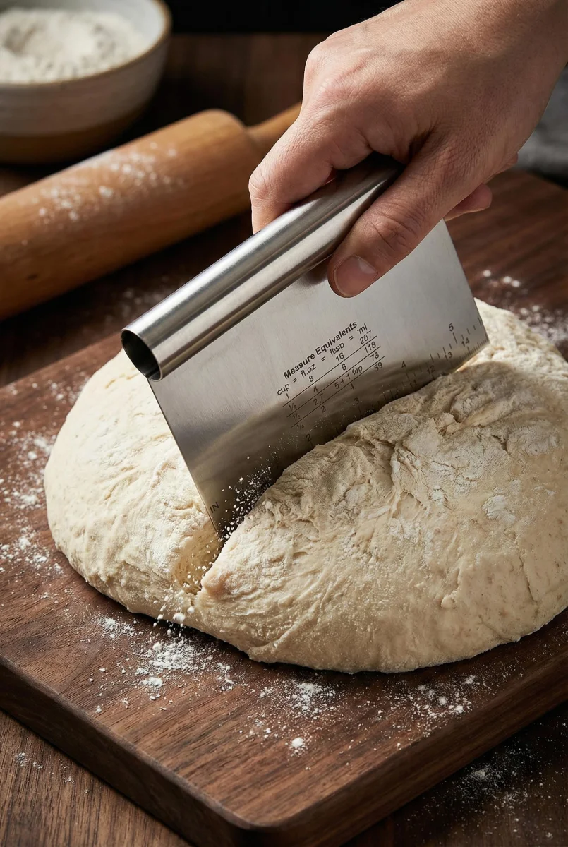 Paslanmaz Çelik Ölçü Rehberli Hamur Kesici & Hamur Şekillendirici Spatula (11x14 cm)