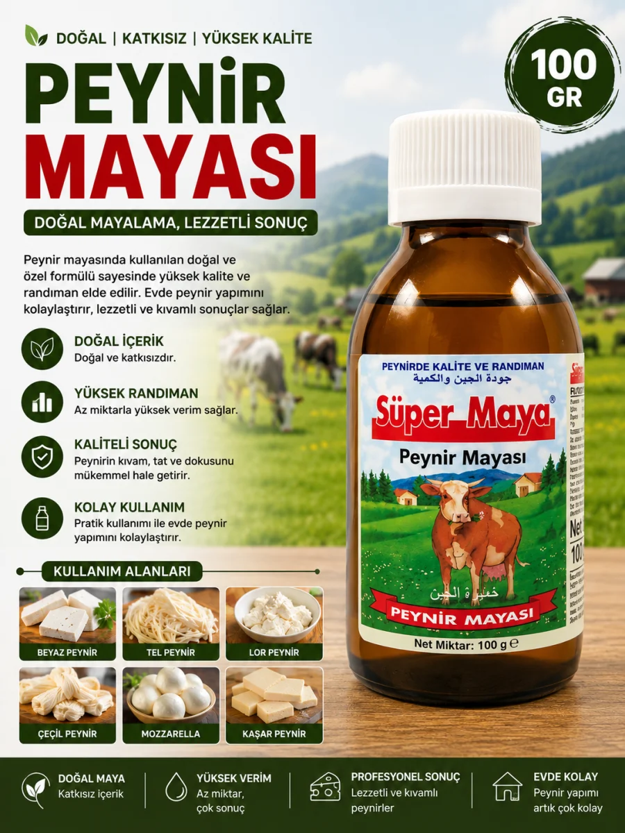 100 GR Peynir Mayası Sıvı Doğal Peynir Yapım Mayası | Ev Tipi Peynir Yapımı İçin Uygun
