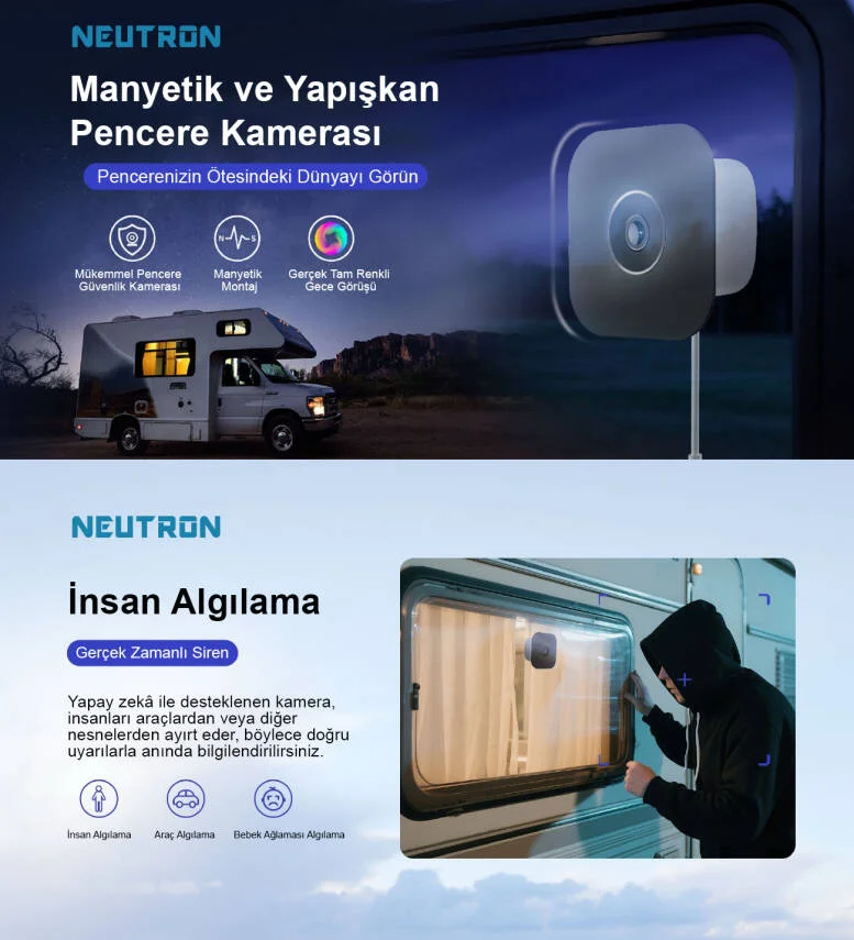 Manyetik Yapışkanlı 3MP Kablosuz Pencere Kamerası