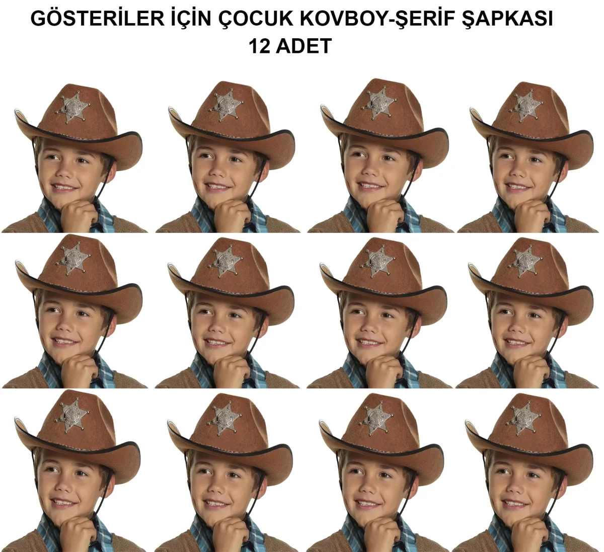 Kovboy Şerif Şapkası Kahve 12 Adet - Kostüm, Parti ve Gösteri Şapkası