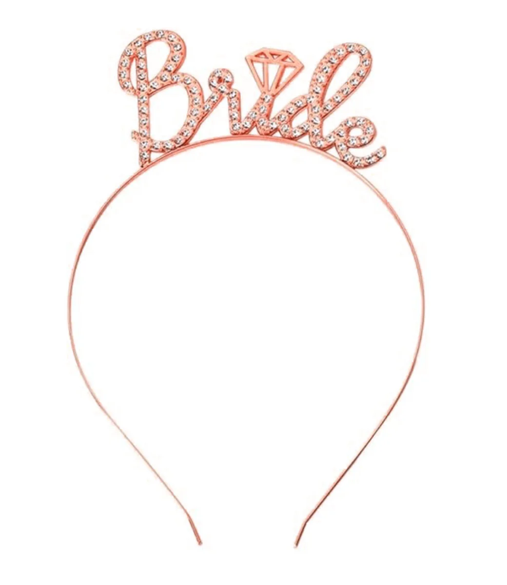 Rose Gold Renkli Taşlı “Bride” Gelin Tacı – El Yazısı Yazı Tipiyle