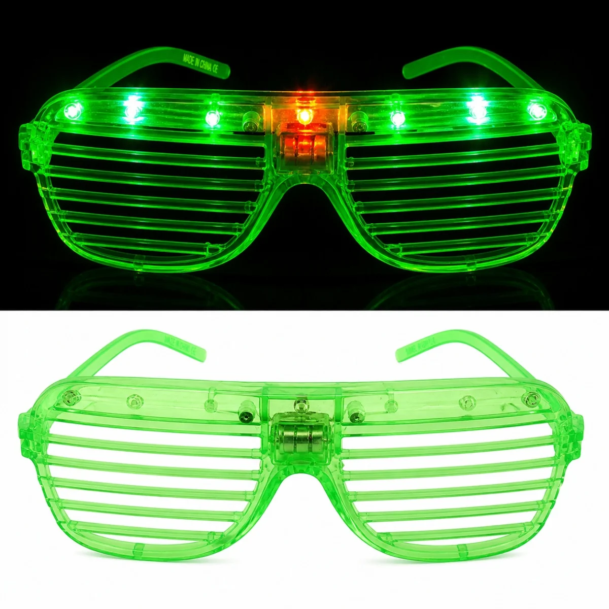 LED Işıklı Panjur Parti Gözlüğü Yeşil Renk Shutter Gözlük