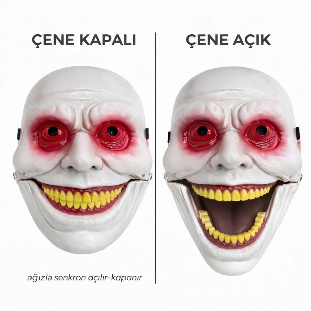 Hareketli Çene Mekanizmalı Korku Maskesi Kırmızı