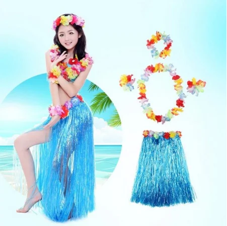 Luau Aloha Hawaii Partisi Etek Taç ve Bileklik Seti Mavi