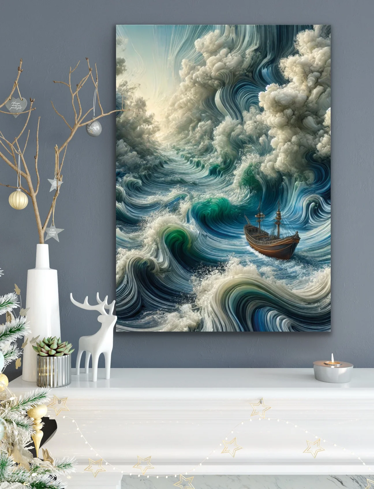 Okyanustaki Yalnız Gemi Kanvas Tablo 70x100cm