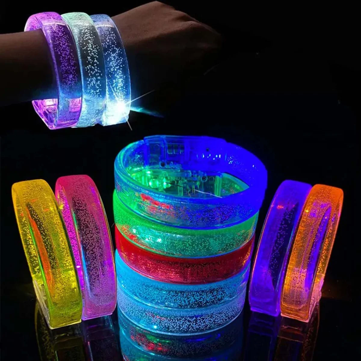 Yeşil Led Işıklı Baskı Yapılabilen Pilli Bileklik Bilezik 1,5 cm Genişlik