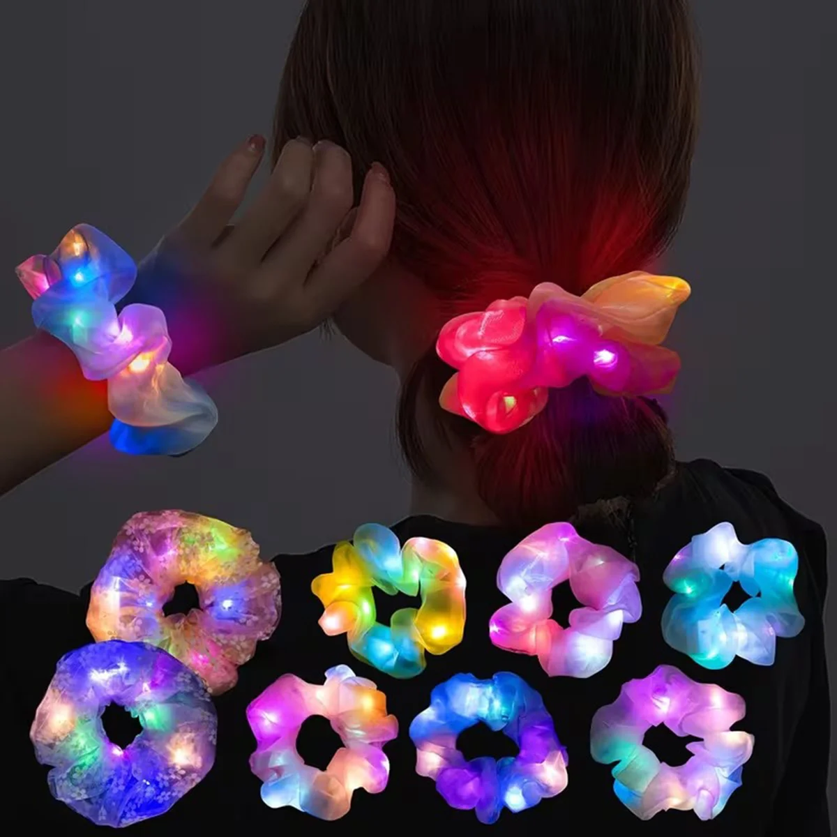 Soft Mavi Renk Led Işıklı Lastikli Saç Tokası - 3 Modlu Festival & Parti Saç Tokası