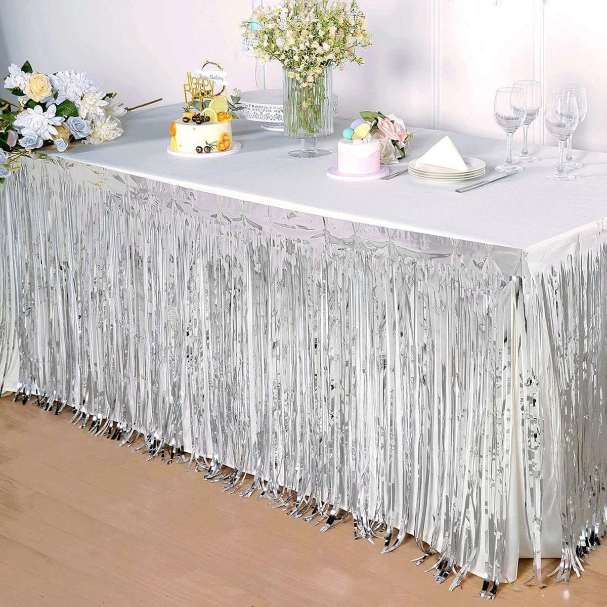 Gümüş Metalize Masa Eteği 275x75 cm – Kendinden Yapışkanlı